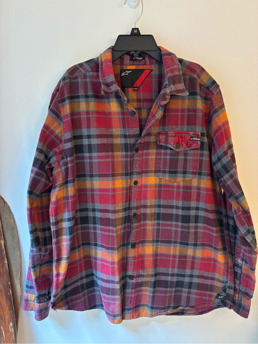 Alpinestars Lg Plaid Flannel Button Up Shirt Moto Y2K Racing